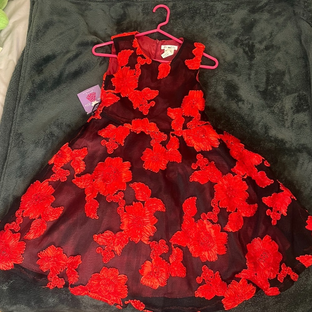 Elegant Red Floral Kids Dress